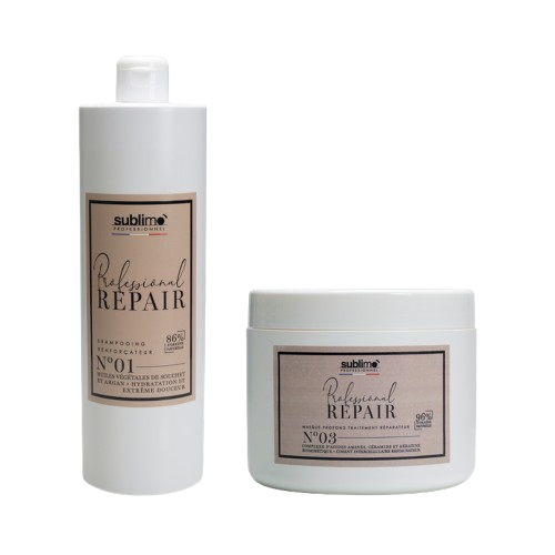 SUBLIMO - Duo Professional Repair - Shampoing Renforçateur - 1 L + Masque Profond Traitement Réparateur - 500 ML