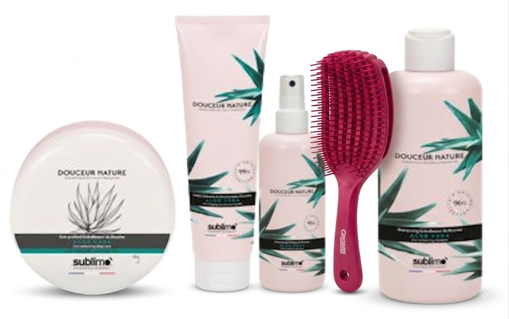 SUBLIMO - Gamme boucles- Aloé Vera – Routine complète hydratation & définition & Brosse Curly Bordeaux.