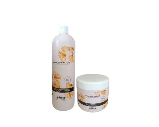 SUBLIMO - Douceur Nature - Shampoing & Soin Réparation & Protection - Fleur de Calendula - 1L & 500ml