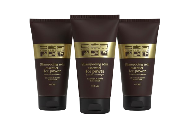 DÉFI POUR HOMME – Trio Shampoing Soin Essentiel Ice Power – Cheveux & Barbe –  3 x 150 ml