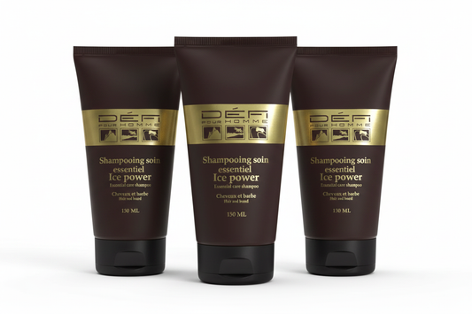 DÉFI POUR HOMME –TRIO Shampoing Soin Essentiel Ice Power – Cheveux & Barbe – 150 ml